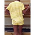 thumbnail image 4 of Womens Geometric Stripe Short Sleeve T-Shirt and Shorts Loungewear Set Yellow M, 4 of 7