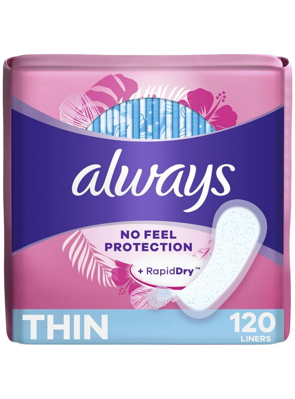 Always Thin No Feel Protection Daily Liners, Regular, Unscented, 120 Count