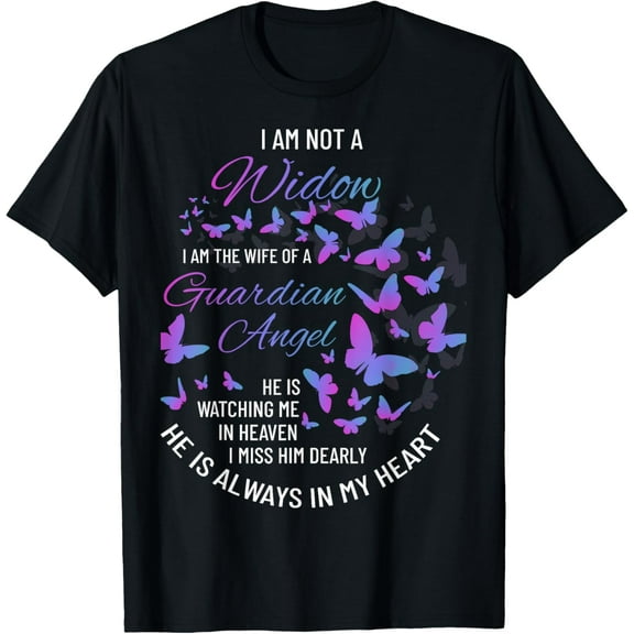 Widow Shirt, Grief To Husband, Husband Is My Guardian Angel T-ShirtMen and women, Black T-shirt, size: Extra large S-4XL