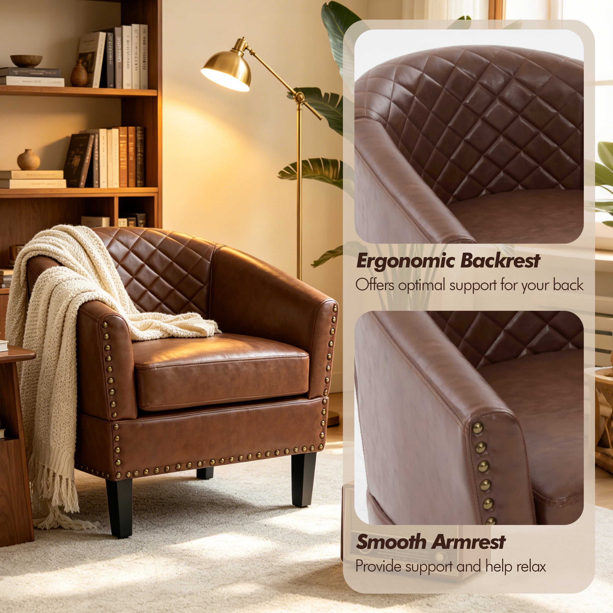 MOONMISS Barrel Accent Chair Club Armchairs Comfy chairs for Living Room, Bedroom,Brown