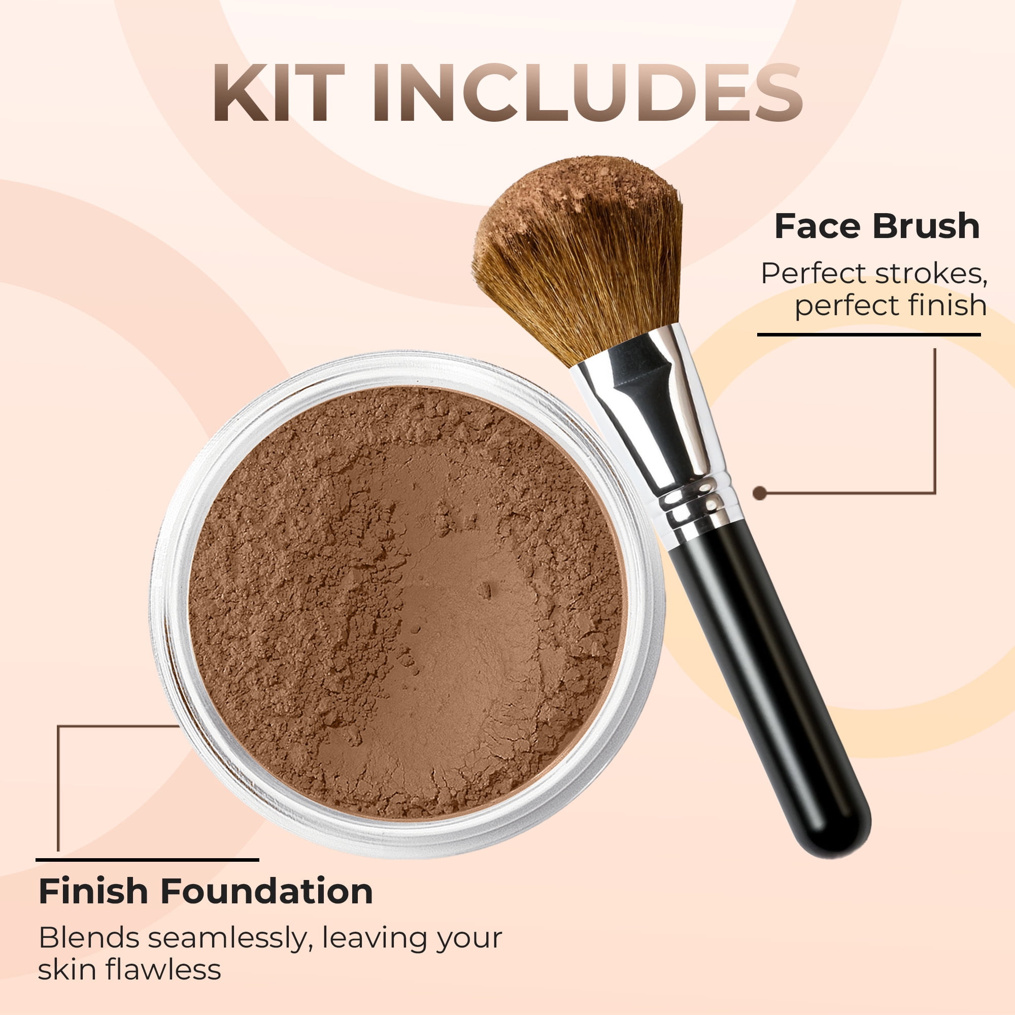 FOUNDATION with FLAWLESS FACE BRUSH Mineral Makeup (COCOA) Matte Natural Loose Powder Bare Skin Cosmetics Full Coverage Long Lasting All Skin Types SPF 18