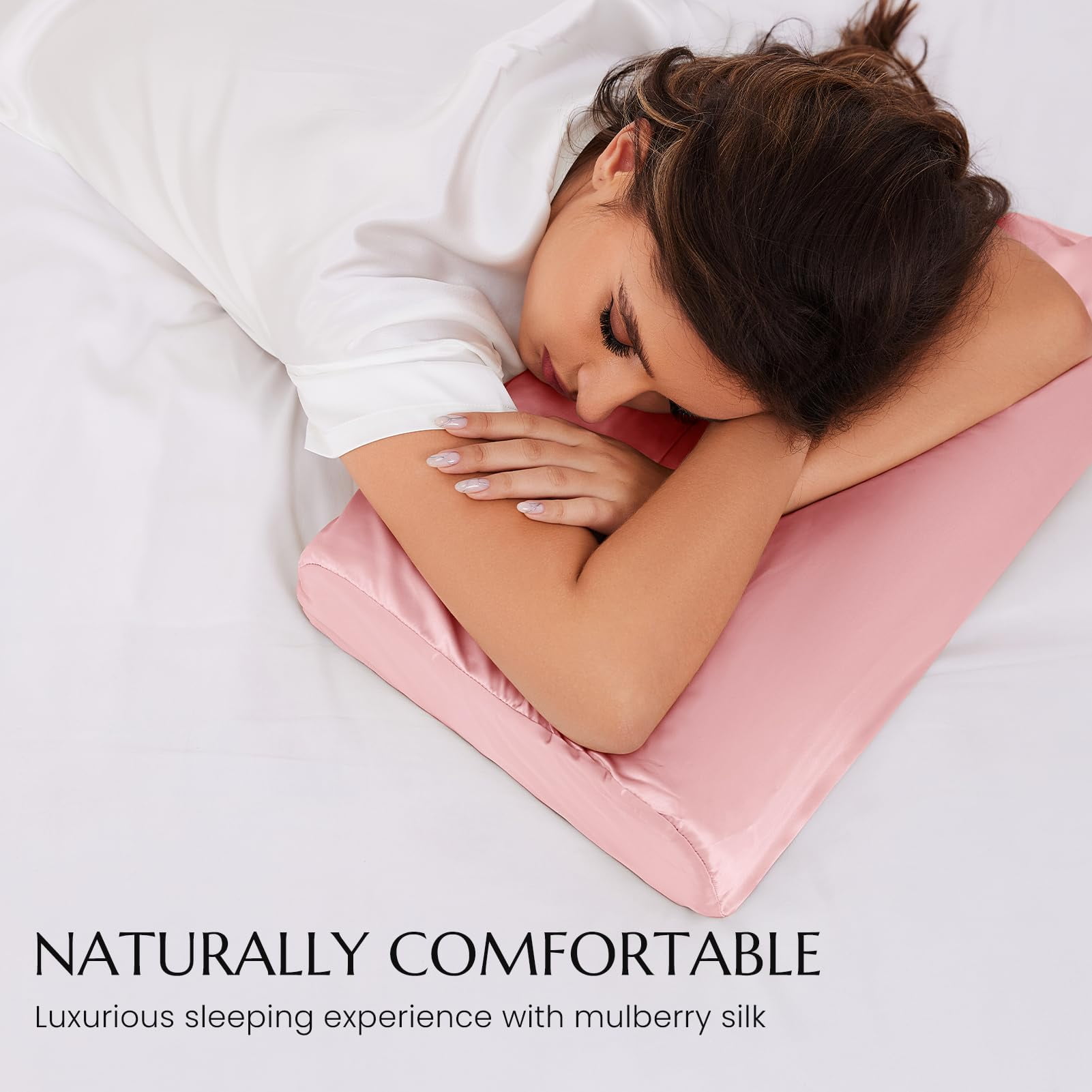 THXSILK Silk Contour Pillowcase, 19 Momme Silk Cervical Pillowcase, Neck Pillowcase, Wave Shape Pillow Case, 100% Pure Mulberry Silk, Pink