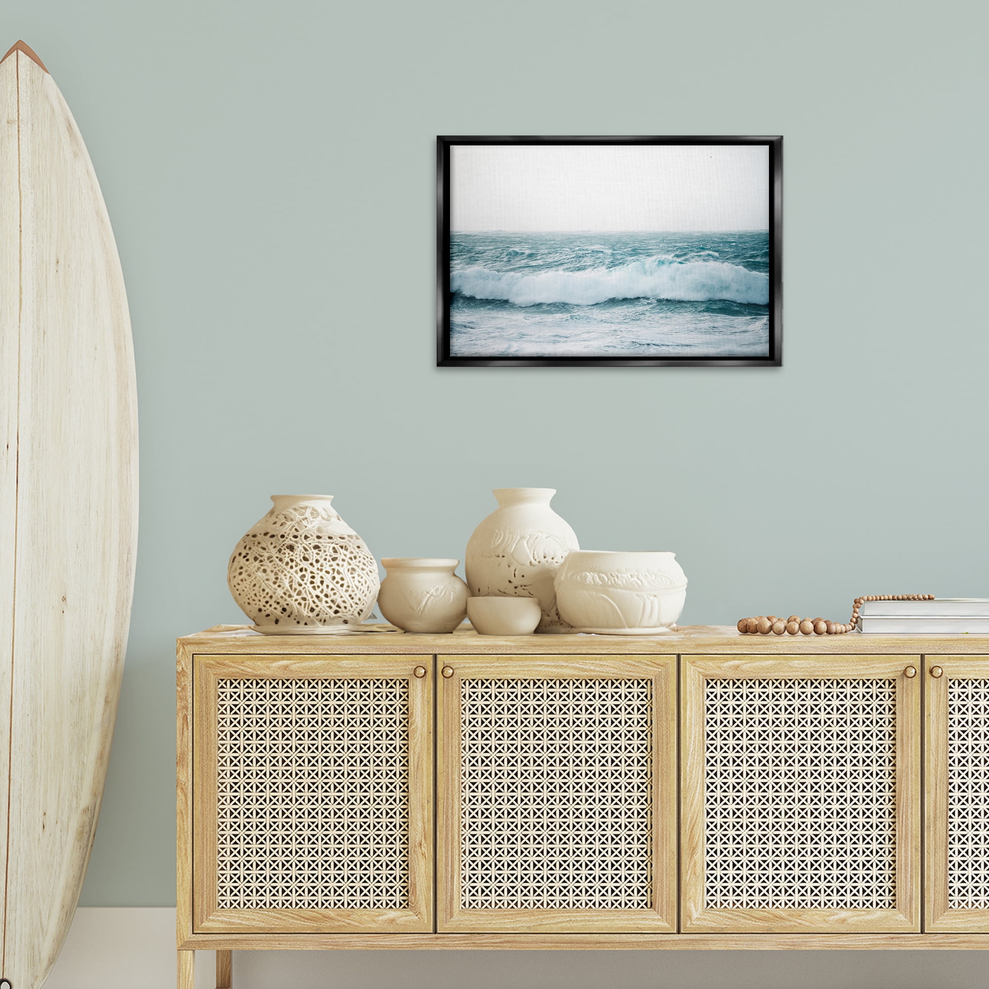 Stupell Industries Beach Waves Horizon Landscape & Nature Photography Black Floater Framed Canvas Art Print Wall Art, 25 x 17