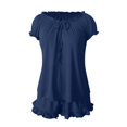 thumbnail image 3 of WCJM 2 Piece Short Sleeve Pajama Set, Women's Soft Top and Shorts with Pocket for Wedding Events Dark Blue 2 Pcs Lounge Sets, 3 of 5