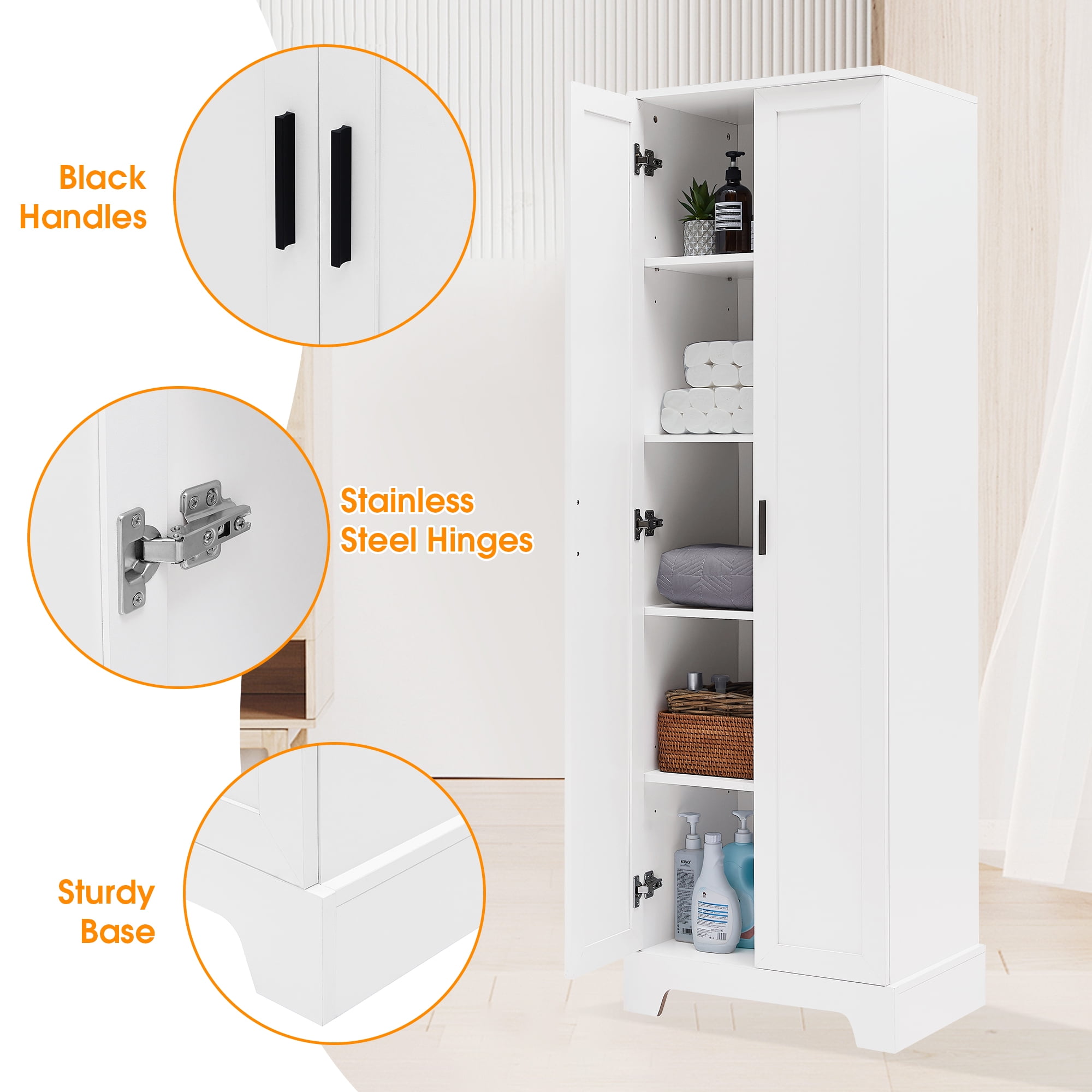 Alvantor 70" Storage Cabinet with Adjustable Shelf, Freestanding Wooden Bathroom Cabinet for Bathroom Living Room White