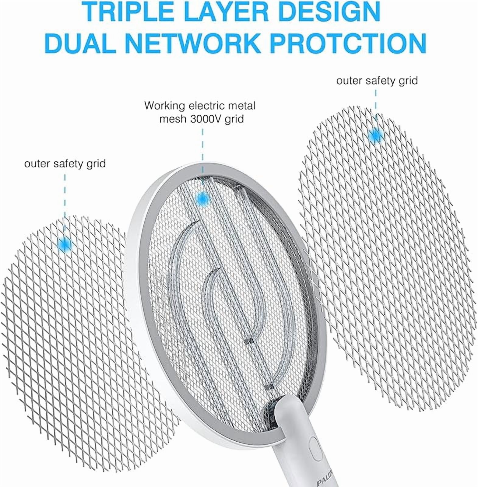 Electric Fly Swatter 4000V Bug Zapper Racket 2 in 1 Fly Swatter with 1200mAh Battery Rechargeable Mosquito Killer Lamp with 3 Layers Safety Mesh for Indoor and Outdoor