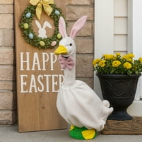 Easter Bunny Porch Goose Outfits for Cement Goose, 23" Lawn Goose Statue Clothes with Bunny Ear Hat and Bow Tie Tail, Easter Plastic Goose Costume for Easter Party Yard Outdoor