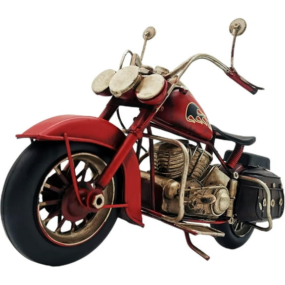 Vintage Motorcycle Model Decoration Iron Motorcycle Miniature Sculpture for Table Book Shelf Decor Gift（Red）