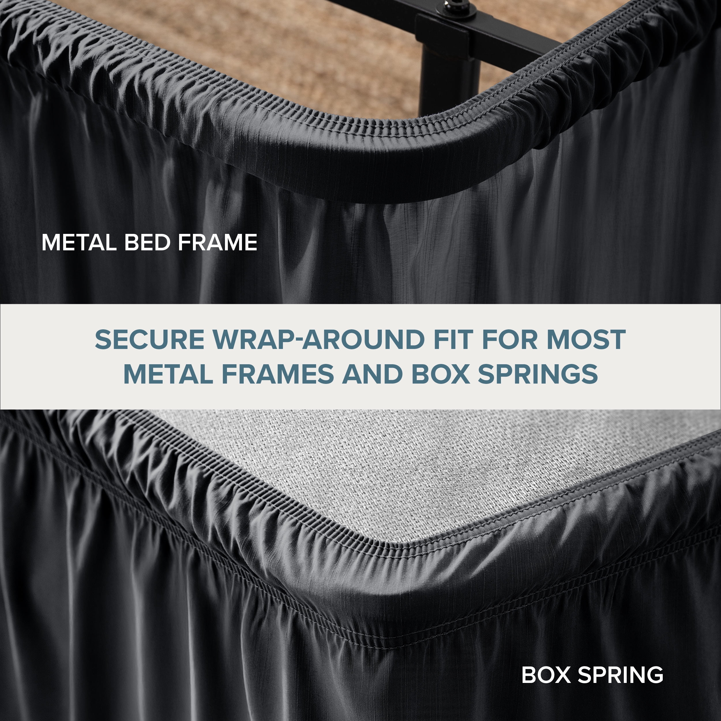 Bare Home Adjustable Wrap Around Bed Skirt - 15 Inch Drop - Easy Fit - Ruffle Pleats - Twin XL, Black