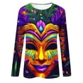 thumbnail image 3 of Oplxuo Mardi Gras Shirt Women Sequin Bling Glitter Carnival Outfits Long Sleeve Cute Tops Round Neck Trendy Mask Print Blouses, 3 of 4