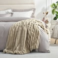 thumbnail image 3 of Amelie Home Faux Fur Throw Blanket – Soft Fluffy Striped Plush for Couch or Bed, Beige 55"x70", 3 of 5
