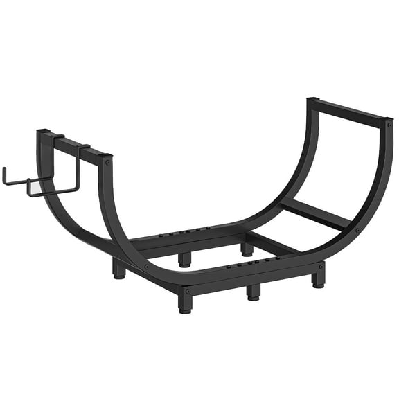 Firewood Rack for Indoor Outdoor Use, 32.4-Inch Log Holder, Sturdy Steel Wood Storage Organizer with Tool Hook and Adjustable Feet, Easy Assembly, Black BB03CH02