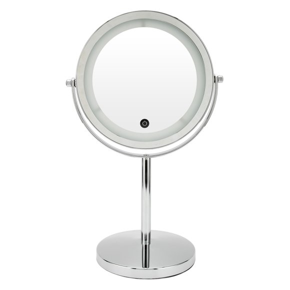 Espejo de maquillaje con luz LED, redondo, de doble cara, con aumento, de pie, para el baño del hogar.