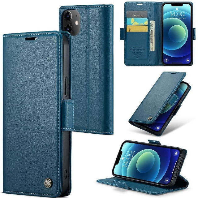Funda tipo cartera iPhone 12/12 Pro con cierre magnético, RFID, tarjetero, soporte, carga inalámbrica