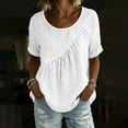 thumbnail image 4 of Axiiglly White Linen Tops for Women Boho Short Sleeve Crewneck Ruched Pull On Tunic Blouses Summer Outdoor Travel Shirts S, 4 of 9