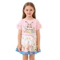thumbnail image 3 of Laipiong Easter Bunny Floral Print Girls Two Piece Outfits With Bow Shorts And Lace Trim Top For Fashion Light Pink 1-2, 3 of 9