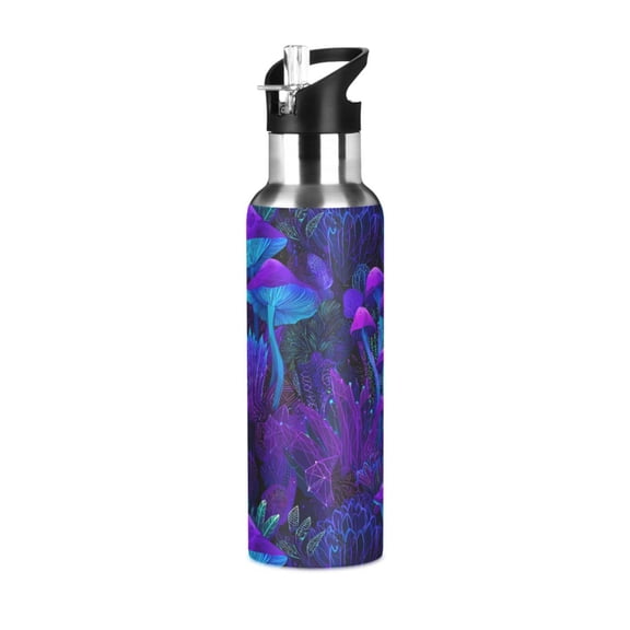 Yayeee 20oz Insulated Water Bottle Double Wall Stainless Steel with Flip Straw Lid, Night Mushrooms Pattern