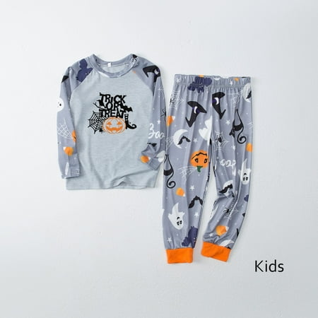 

BEBUTTON Family Matching Halloween Pajamas Set Halloween Print Funny Long Sleeve Crewneck Loungewear Holiday Sleepwear for Adults and Kids PJS Set Kids 2 Years
