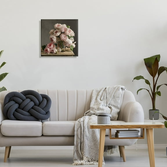 Stupell Industries Classical White Pink Roses Arrangement Jar Vase Photography Gallery-Wrapped Canvas Print Wall Art, 17x17, by Leah McLean