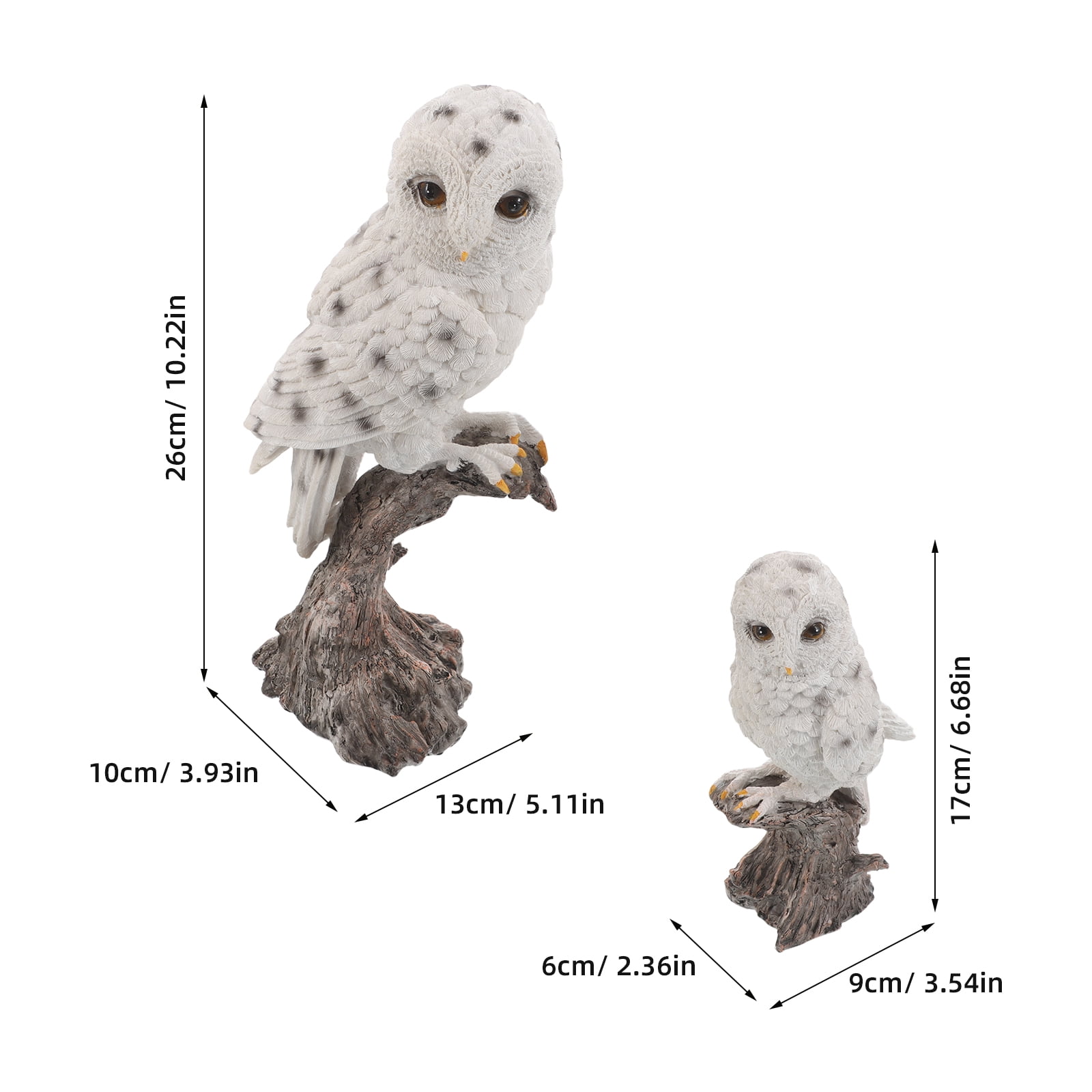 ELAYARD Set of 2 White Resin Owl Garden Statues, Weather-Resistant Outdoor Lawn Ornaments with Realistic Design for Yard Decor