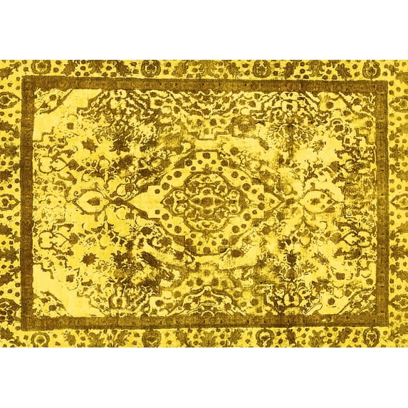 Ahgly Company Machine Washable Indoor Rectangle Abstract Yellow Modern Area Rugs, 2' x 4'