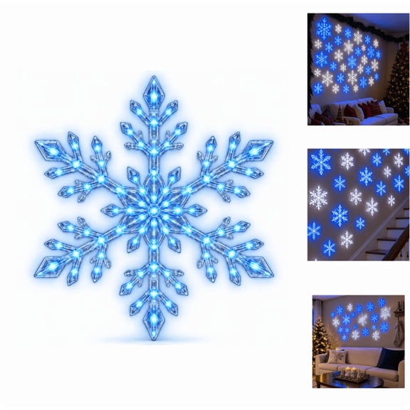 12PCS Christmas LED Snowflake Wall Set – Light-Up Snowflake Christmas Decor with White and Blue Backlit Glow, Peel and Stick Entryway Wall Lights for Holiday Display,Blue