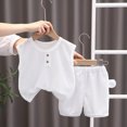 thumbnail image 2 of TOWED22 Toddler Baby Boy Clothes Summer Outfits Sleeveless Waffle-Knit Tank Tops T-Shirt+Casual Shorts 2Pcs Clothing Set(White,12-18 M), 2 of 4