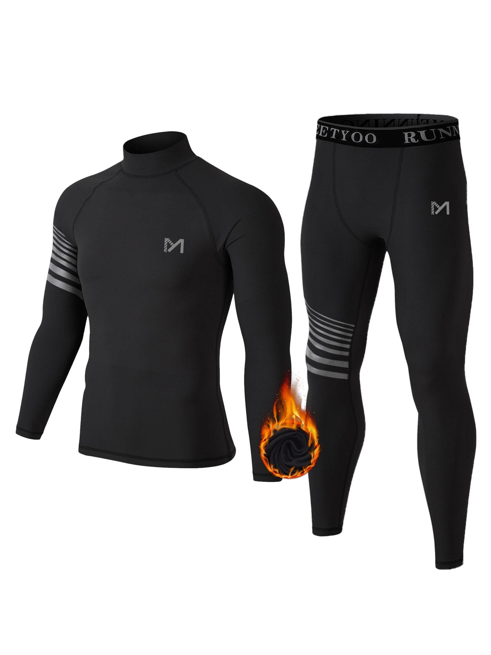 Mens 2pc Thermal Underwear Set Long Sleeve Crew Neck Top Base Layer