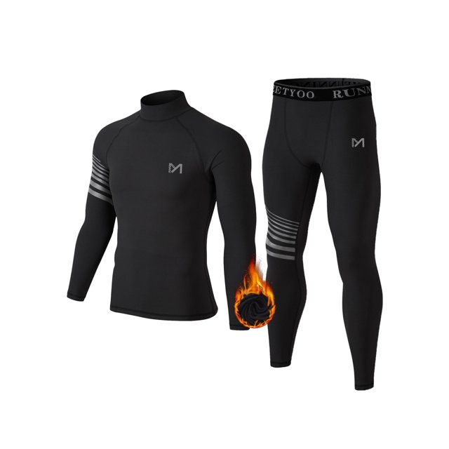 Mens 2pc Thermal Underwear Set Long Sleeve Crew Neck Top Base Layer