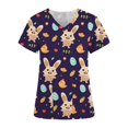 thumbnail image 3 of Blusa con cuello en V de manga corta para mujer, uniforme con bolsillos estampados de Pascua, blusa de enfermería Pompotops hkajfhjk460937, 3 of 4