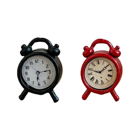 Misright 2Pcs Antique Miniature Alarm Clocks Metal Clock Doll House Display Accessories