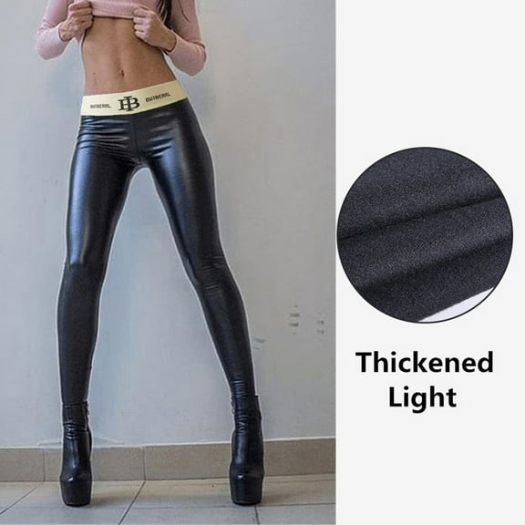 Turilly Ladies'imitation Leather Pants Lace-up Buttocks and Slim Nine-minute Pants
