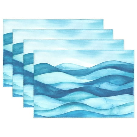 

Watercolor Waves Pattern 4-Piece 12x18in Heat-Proof Place Mats Set Non-Slip for Family Dining