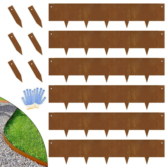 8" Rusty Garden Border Corten Steel Landscape Lawn Edging Stakes DIY Flower Bed Metal Landscaping Decorative Lawn Pathway Grass Plant Fence Divider Strips No Dig Hammer-in Outdoor Edge 6PCS