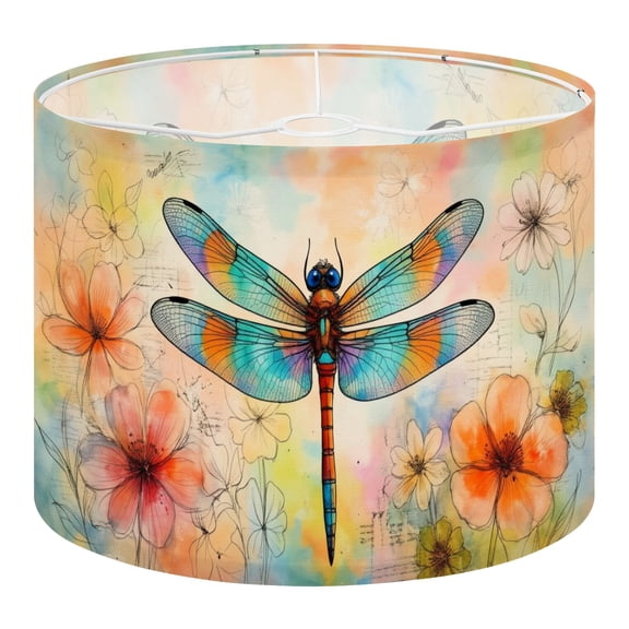 Linen Drum Lampshades Colorful Dragonfly Vibrant Wings Surrounded by Abstract Flowers 13"x13"x10" Light Shade for Table Lamps Floor Lamp Shades Lampshade Replacement Assembly Required