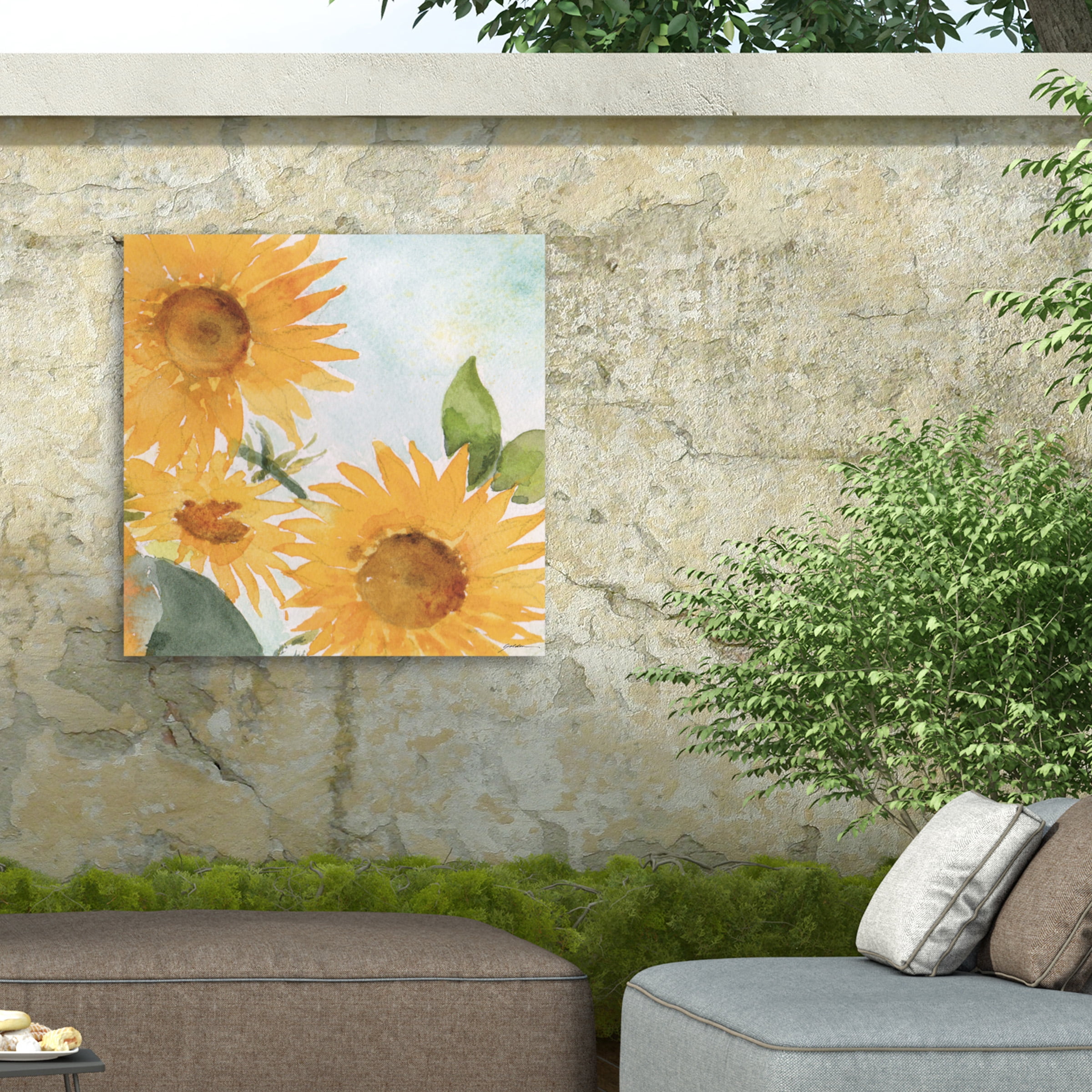 Sheila Golden 'Sunflowers Against The Sky' Outdoor Canvas 14x14