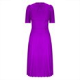 thumbnail image 4 of Up to 30% off Summer Dress, Women Fashion Color Round Neck Temperament Crimping Waist Retraction Dress(Purple,M), 4 of 6