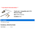 thumbnail image 2 of Trunk Lock - Compatible with 1973 Mercury Cougar, 2 of 2