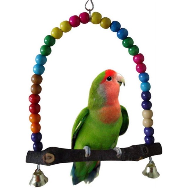 Juguetes de madera para pájaros, columpios para loros que incluyen campanas, cuentas de madera, elegantes columpios colgantes con coloridas secciones de columpios