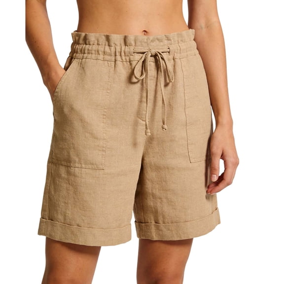 Women's 100% Cotton Shorts Drawstring Elastic Waist Rolled Cuff with Side Pockets, Casual Summer Beachwear Lounge Athletic for Hiking Jogging Work, Womens Cotton | VerBelle,Beige L