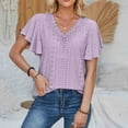 thumbnail image 4 of Njoeus Summer Tops for Women Ruffle Short Sleeve T Shirts Floral V-Neck Top Loose Fitting Eyelet Blouse Trendy S-XXL, 4 of 5