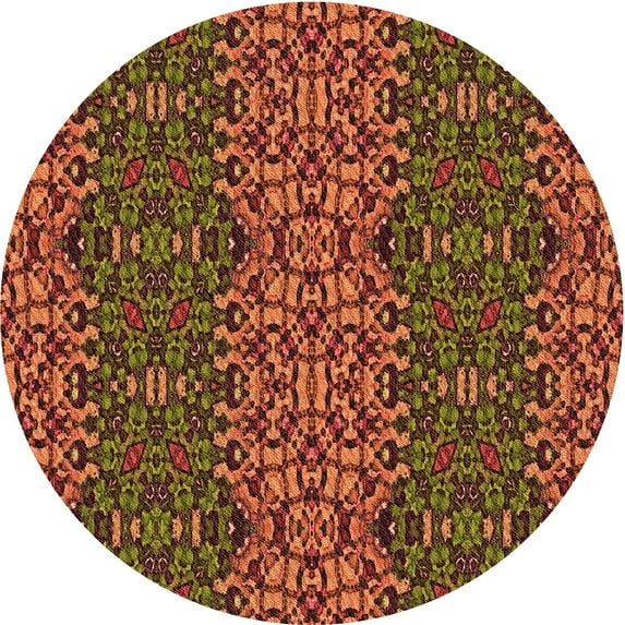 Ahgly Company Machine Washable Indoor Round Transitional Saffron Red Area Rugs, 3' Round