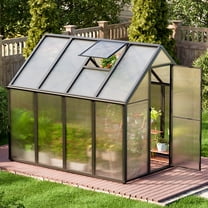 JULY'S SONG 8'x6' Outdoor Greenhouse Kit, Polycarbonate Green House for Outside w/Vent Window, Aluminum Heavy Duty Green Houses with Reinforce Connector, Lockable Walk In Greenhouses for Patio