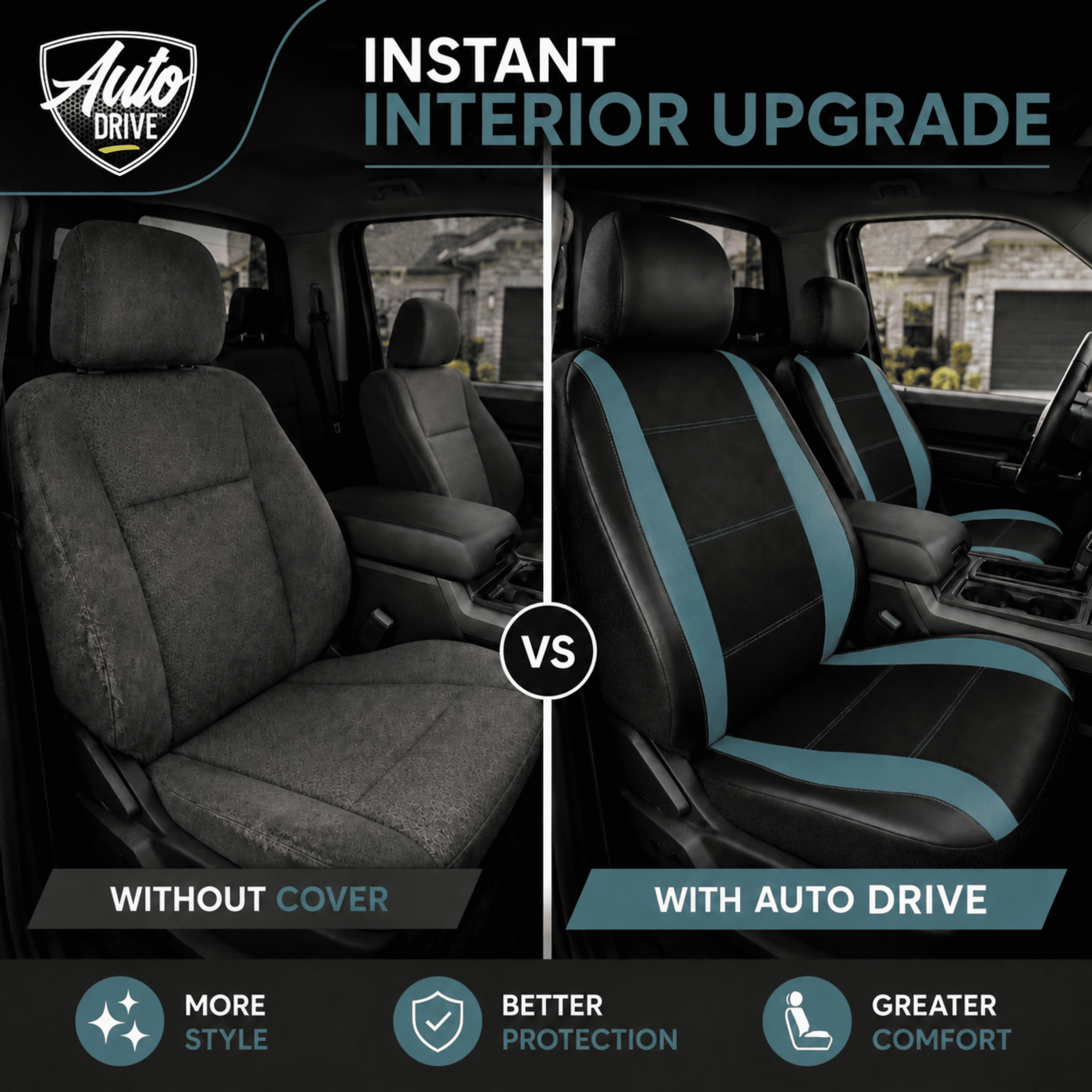Auto Drive Car Seat Covers, Two-Tone Fabric Front Seat Protector, Breathable Comfortable, Anti-Slip Airbag Compatible Universal Fit for Cars SUVs Trucks,Blue