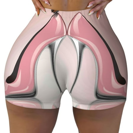 Xecao High Heel Shoes Butterfly Print Workout Shorts for Women Soft Smooth Gym Yoga Scrunch Active Tennis Workout Running Shorts