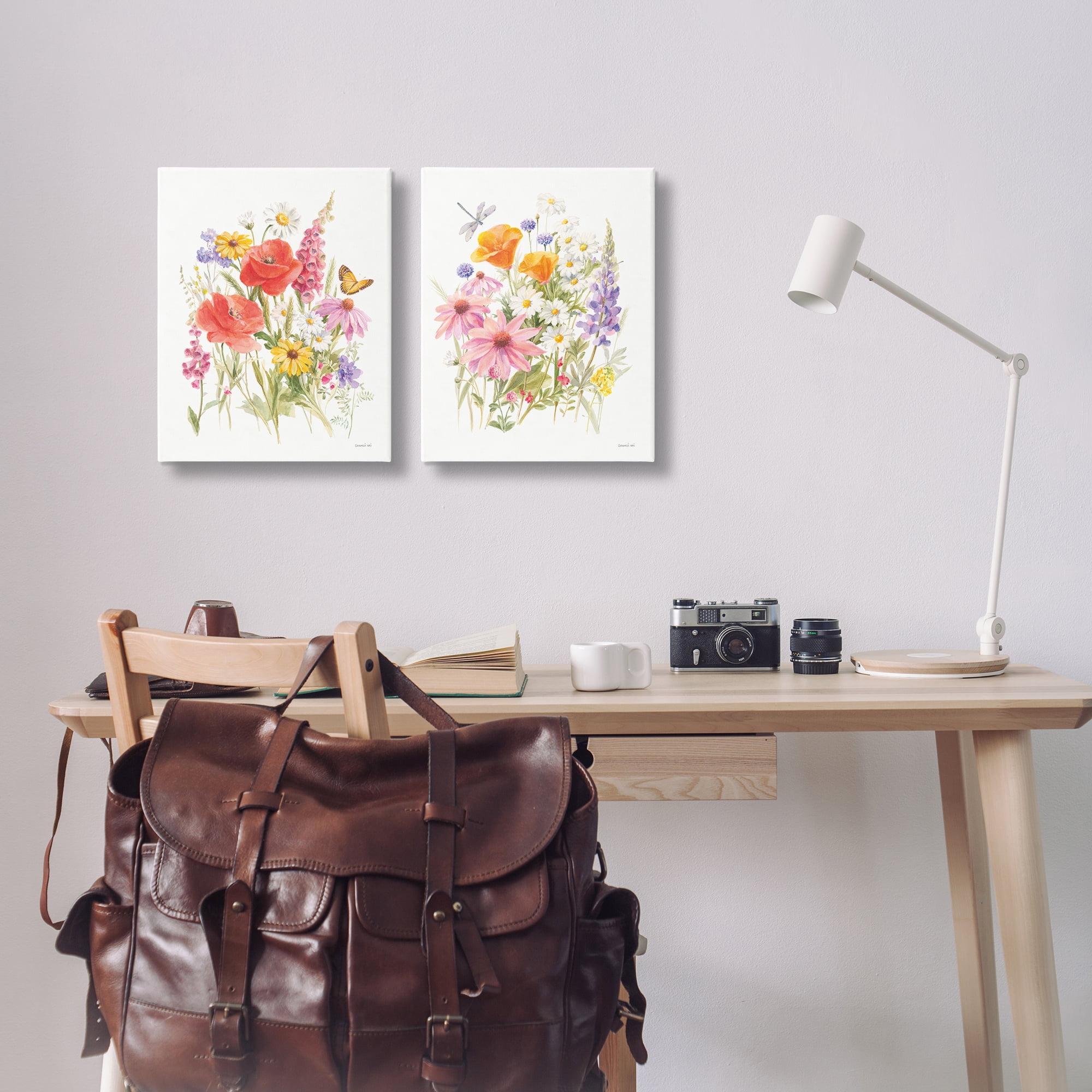 Stupell Industries Wildflowers in Bloom Insects Plants & Flowers Painting Wrapped Canvas Art Print Wall Art, 16 x 20, Set of 2