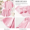 thumbnail image 4 of TEMOFON Women's 2 Piece Striped Lounge Set, Summer Casual Comfy Short Sleeve Top & Matching Shorts Loungewear Set, 4 of 9
