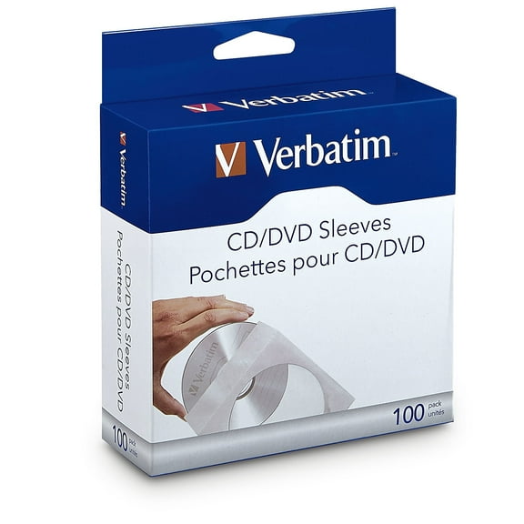 Verbatim CD/DVD Paper Storage Sleeves, White, Box Of 100 Sleeves