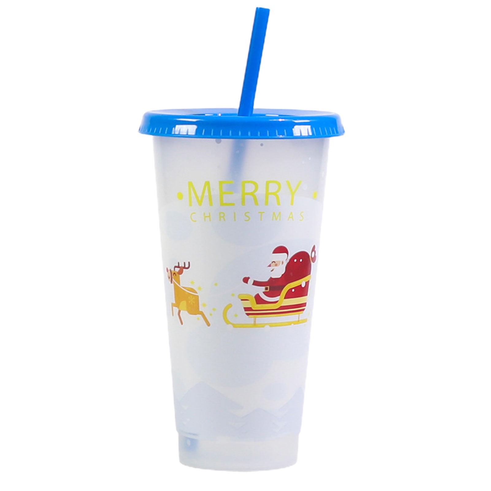 Sister Novelties Set of 2 Reusable Coffee Cups with Lids, Light Up Christmas Tumbler, Plastic Cups with Lids and Straws, Tumbler Cups with Lids