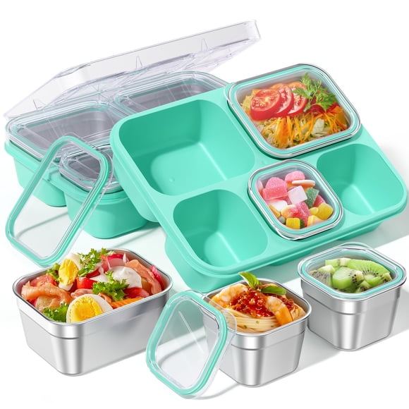 Caja de Snacks BiuLeon Snackle Acero Inoxidable 5 Compartimentos Verde